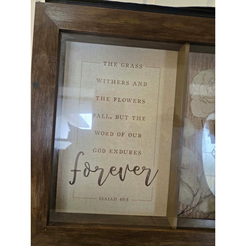 Brown Wood Deep Box Picture Frame Isaiah 40:8 Floral Scripture Print 14"